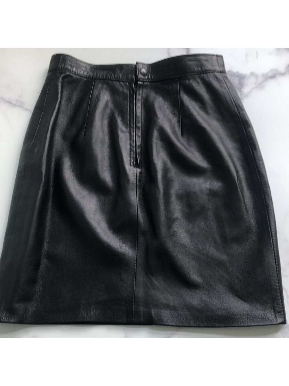 Vintage Fiocchi Italian Black Leather Mini Pencil Skirt Size XS - Picture 2 of 12